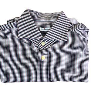 Kiton NWOT Dress Shirt Size 16.5 42 In Blue Pink Black Gingham Check 100% Cotton